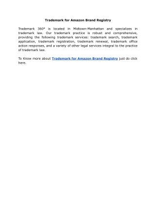 Trademark for Amazon Brand Registry