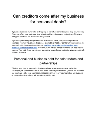 Can creditors come after my business for personal debts