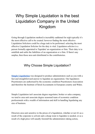 Why Simple Liquidation is the best Liquidation Company in the United Kingdom