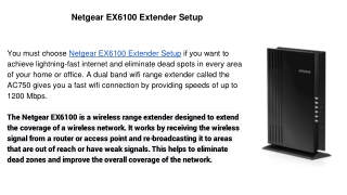 Netgear EX6100 Extender Setup