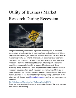 Utility of Business Market Research During Recession