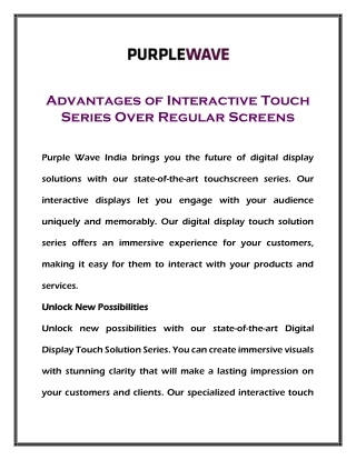 Advantages of Interactive Touch Series Over Regular Screens