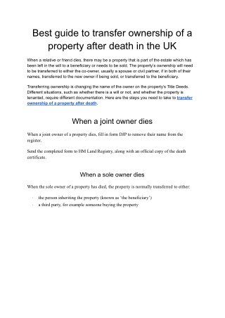 Best guide to transfer ownership of a property after death in the UK