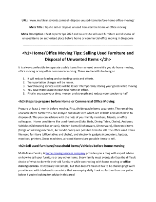 sell used furniture or disposal of unused items - home moving-tips