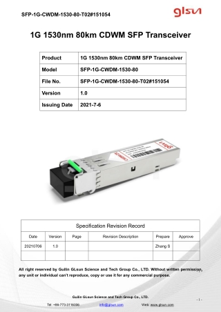 1G 1530nm 80km CDWM SFP Transceiver