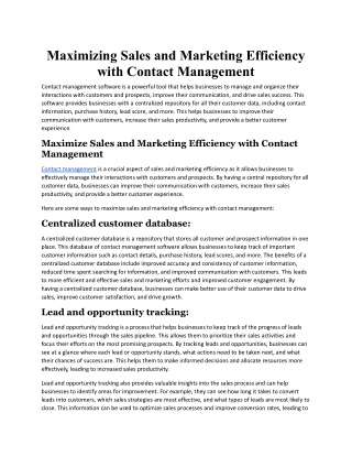 Maximizing Sales and Marketing Efficiency with Contact Management.