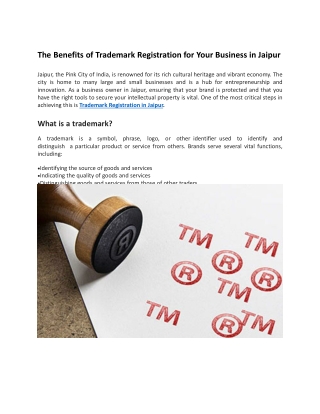 The Benefits of Trademark Registration for Your Business in Jaipur