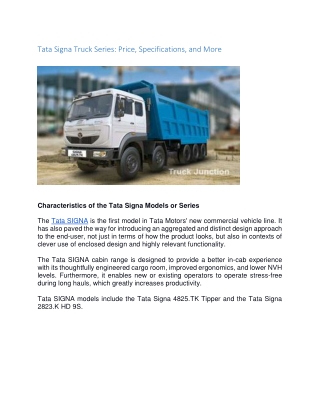 Tata Signa Truck Series: Price, Specifications, and More