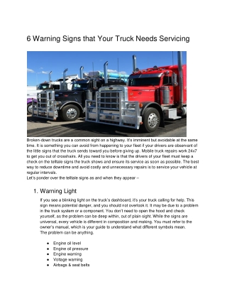 6 Warning Signs that Your Truck Needs Servicing