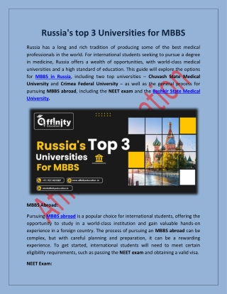 Russia's top 3 Universities for MBBS