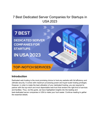 7 Best Dedicated Server Companies for Startups in USA 2023