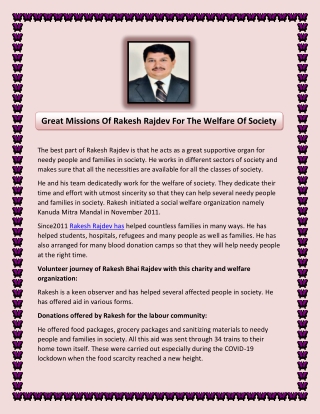 Great Missions Of Rakesh Rajdev For The Welfare Of Society