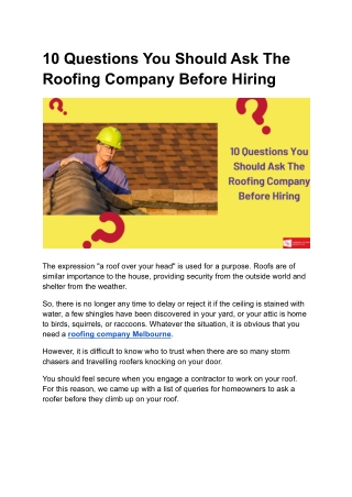 10 Questions You Should Ask The Roofing Company Before Hiring