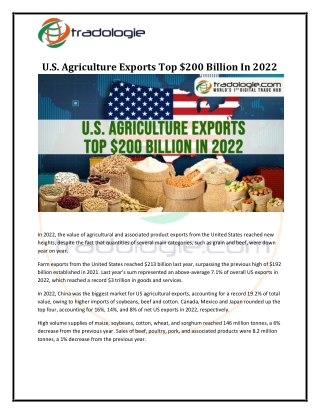 U.S. Agriculture Exports Top 200 Billion In 2022