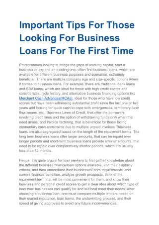 Important Tips For Business Loans