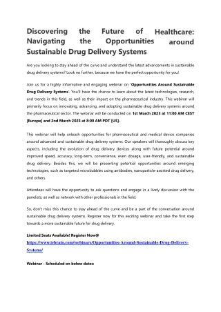 Opportunities around sustainable drug delivery systems webinar by IEBS