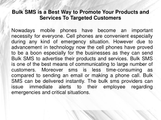 Bulk SMS is a Best Way to Promote Your Products