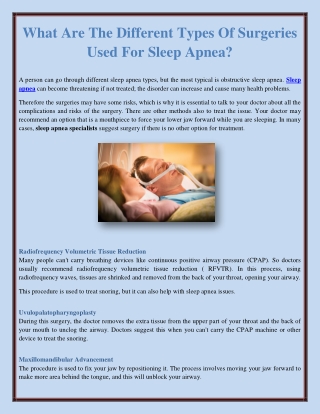 What Are The Different Types Of Surgeries Used For Sleep Apnea?