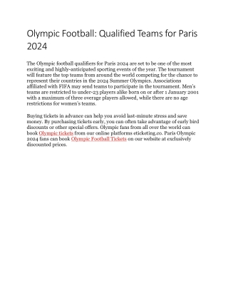 Olympic Football Qualified Teams for Paris 2024