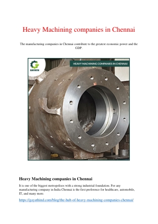 Heavy Machining companies in Chennai