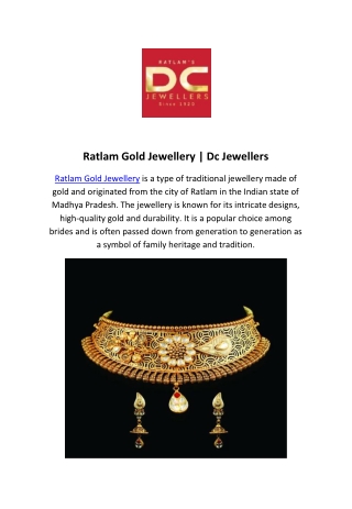 Ratlam Gold Jewellery | Dc Jewellers