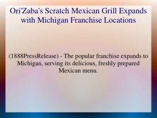 Ori'Zaba's Scratch Mexican Grill Expands with Michigan Franchise Locations