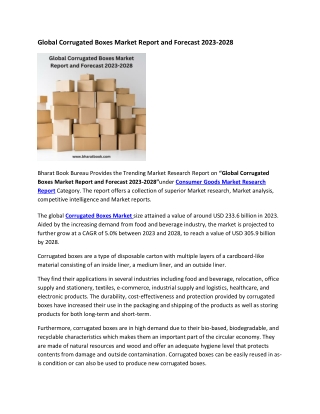 Global Corrugated Boxes Market Report and Forecast 2023-2028