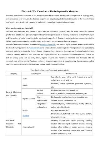 Electronic Wet Chemicals – The Indispensable Materials