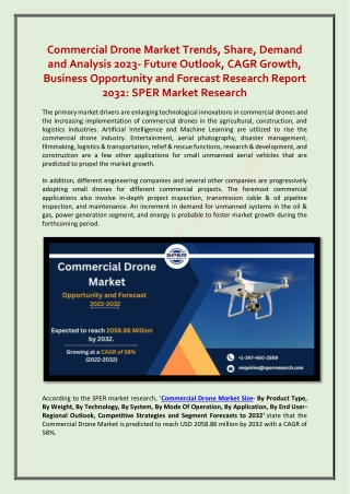 Commercial Drone Market Size, Demand and Trends 2022-2032: SPER Market Research