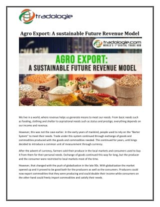 Agro Export a sustainable Future Revenue Model