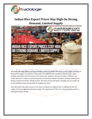 Indian Rice Export Prices Stay High On Strong Demand, Limited Supply