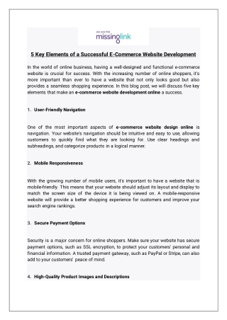 5 Key Elements of a Successful E-Commerce Website Development