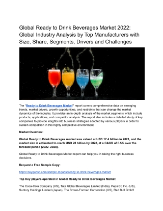 Global Ready to Drink Beverages Market 2022: Global Industry Analysis