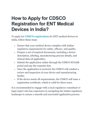 How to Apply for CDSCO Registration for ENT Medical Devices in India