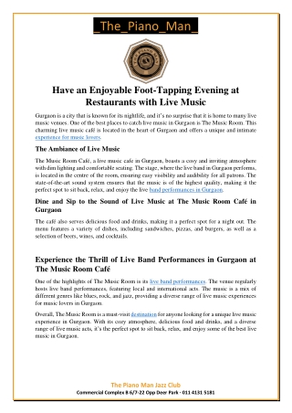 Have an Enjoyable Foot-Tapping Evening at Restaurants with Live Music