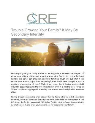 Secondary Infertility Facts | CRE Dallas Fertility Center | Center for Reproduct