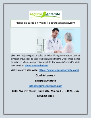 Planes de Salud en Miami | Segurosenterate.com