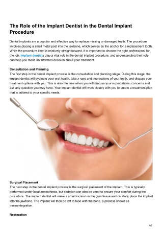 The Role of the Implant Dentist in the Dental Implant Procedure