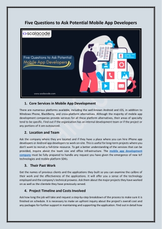 Five Questions to Ask Potential Mobile App Developers - ScalaCode