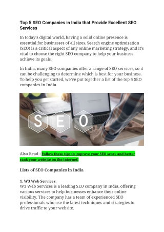 Top 5 SEO Companies in India for Best SEO Services