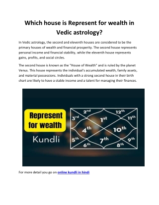 Which house is represent for wealth in Vedic Astrology