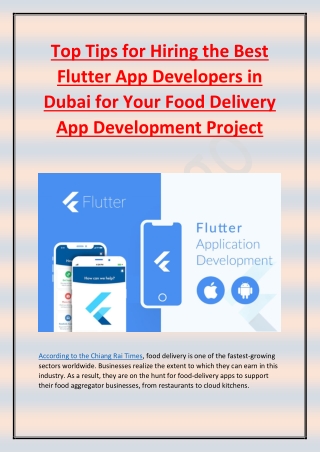 Top Tips for Hiring the Best Flutter App Developers in Dubai for Your Food Delivery App Development Project