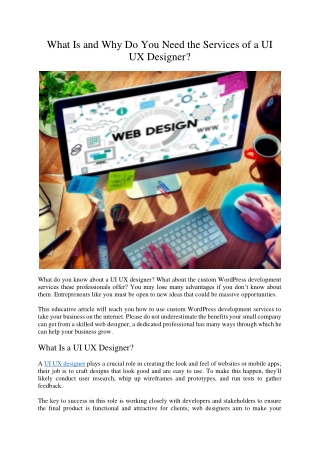 What Is and Why Do You Need the Services of a UI UX Designer