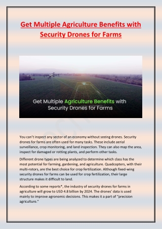 Get Multiple Agriculture Benefits with Security Drones for Farms