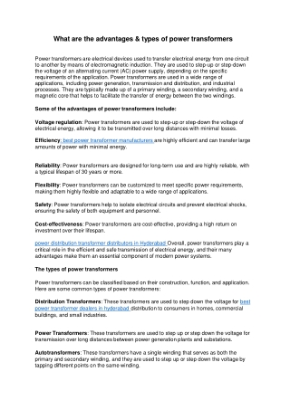What are the advantages & types of power transformers