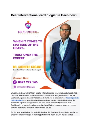 Best Heart Specialist in Hyderabad | Dr. Sudheer Koganti