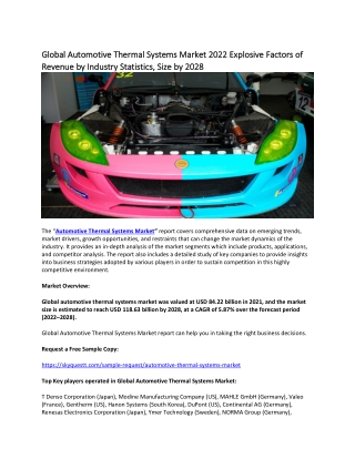 Global Automotive Thermal Systems Market 2022 Explosive Factors of Revenue.