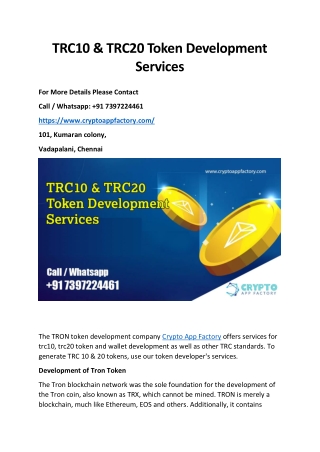 TRC10 & TRC20 Token Development Services