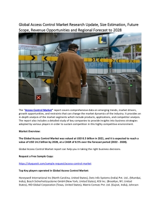 Global Access Control Market Research Update, Size Estimation, Future Scope.