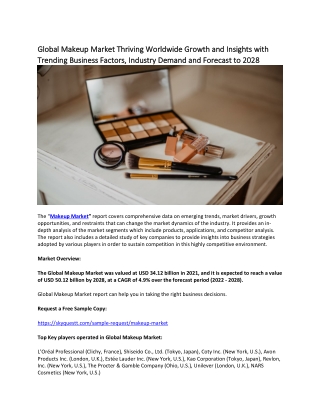 Global Makeup Market Thriving Worldwide Growth and Insights with Trending.